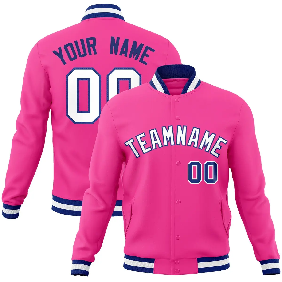 Pink White-Royal Varsity Full-Snap Letterman Jacket