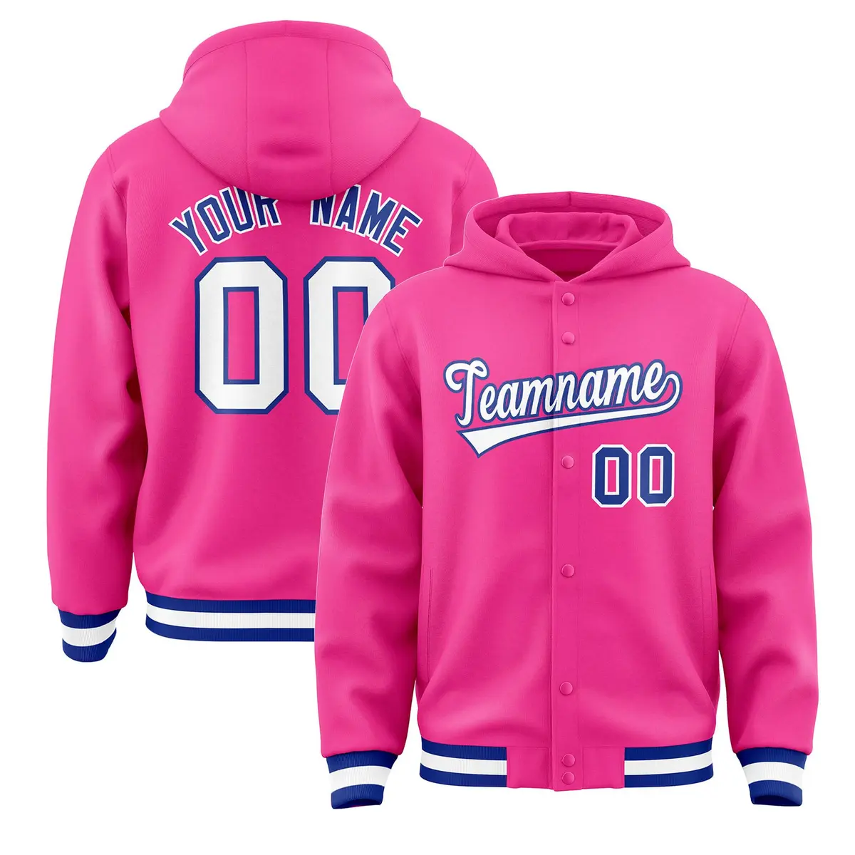 Pink White-Royal Varsity Letterman Classic Hoodie Jacket