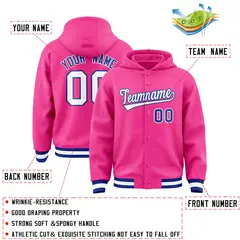 Pink White-Royal Varsity Letterman Classic Hoodie Jacket 4