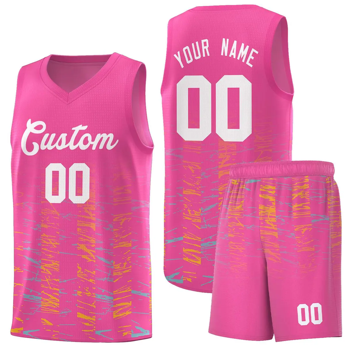 Pink White Scratches Pattern Basketball Jersey