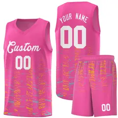 Pink White Scratches Pattern Basketball Jersey 1