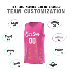 Pink White Scratches Pattern Basketball Jersey 3