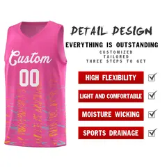 Pink White Scratches Pattern Basketball Jersey 4