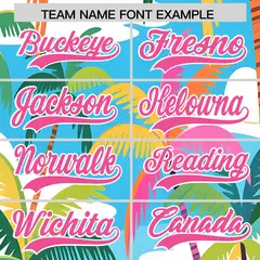 Pink White Seaside Hawaiian Graffiti Palm Tree Baseball Jersey 3