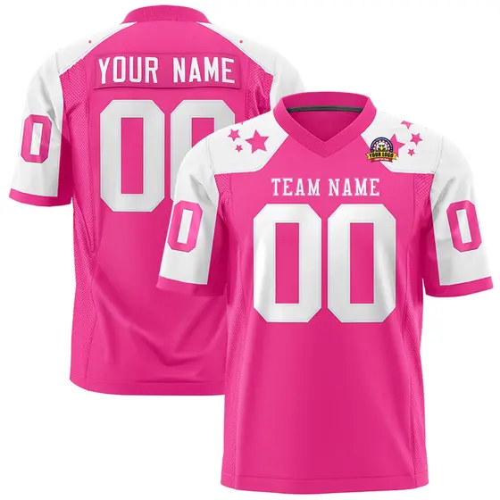 Pink White Shoulder Star Pattern Flag Football Jersey