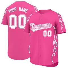Pink White Side Flame Outline Baseball Jersey