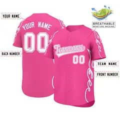 Pink White Side Flame Outline Baseball Jersey 2