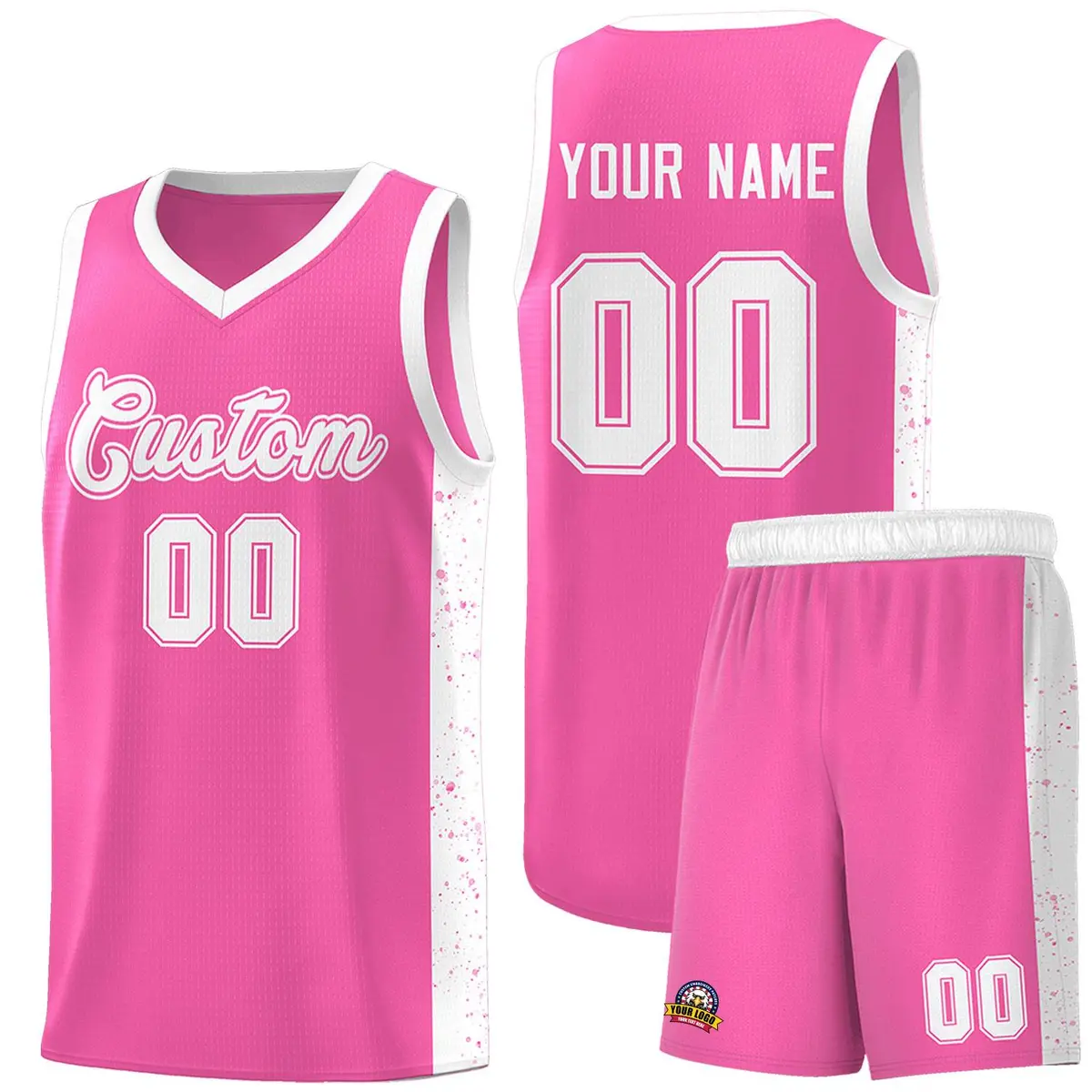 Pink White Side Splash Basketball Uniform Jersey