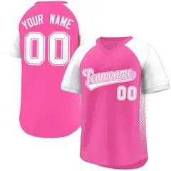 Pink White Side Spot Raglan Pullover Baseball Jersey 1
