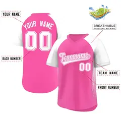 Pink White Side Spot Raglan Pullover Baseball Jersey 2