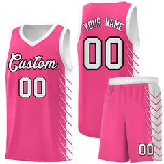 Pink White Side Symmetrical Line Pattern Basketball Jersey 1