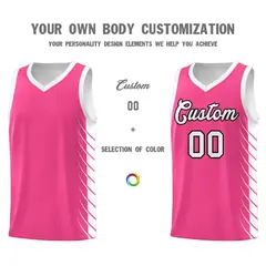Pink White Side Symmetrical Line Pattern Basketball Jersey 3