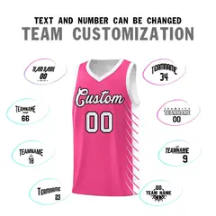 Pink White Side Symmetrical Line Pattern Basketball Jersey 4