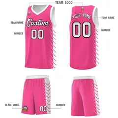 Pink White Side Symmetrical Line Pattern Basketball Jersey 5
