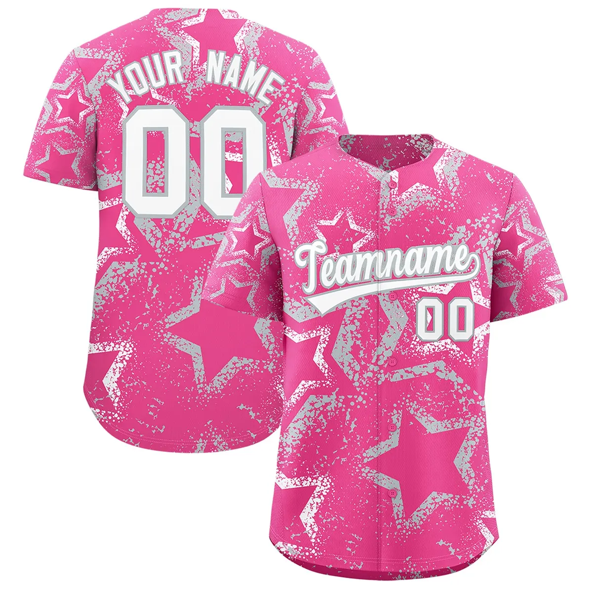 Pink White Silver Star-Shaped Graffiti Ink Baseball Jersey