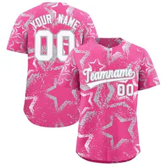 Pink White Silver Star-Shaped Graffiti Ink Baseball Jersey 1