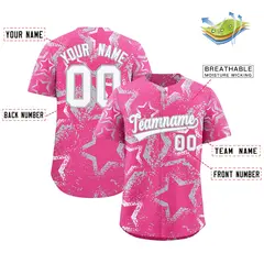Pink White Silver Star-Shaped Graffiti Ink Baseball Jersey 2
