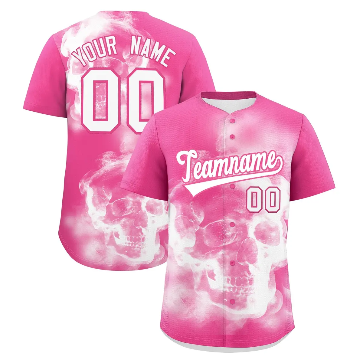Pink White Skeleton Graffiti Lightweight Baseball Jersey