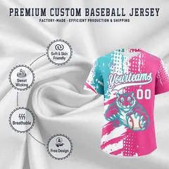 Pink White Sky Blue Full-Snap Tiger Graffiti Baseball Jersey 3