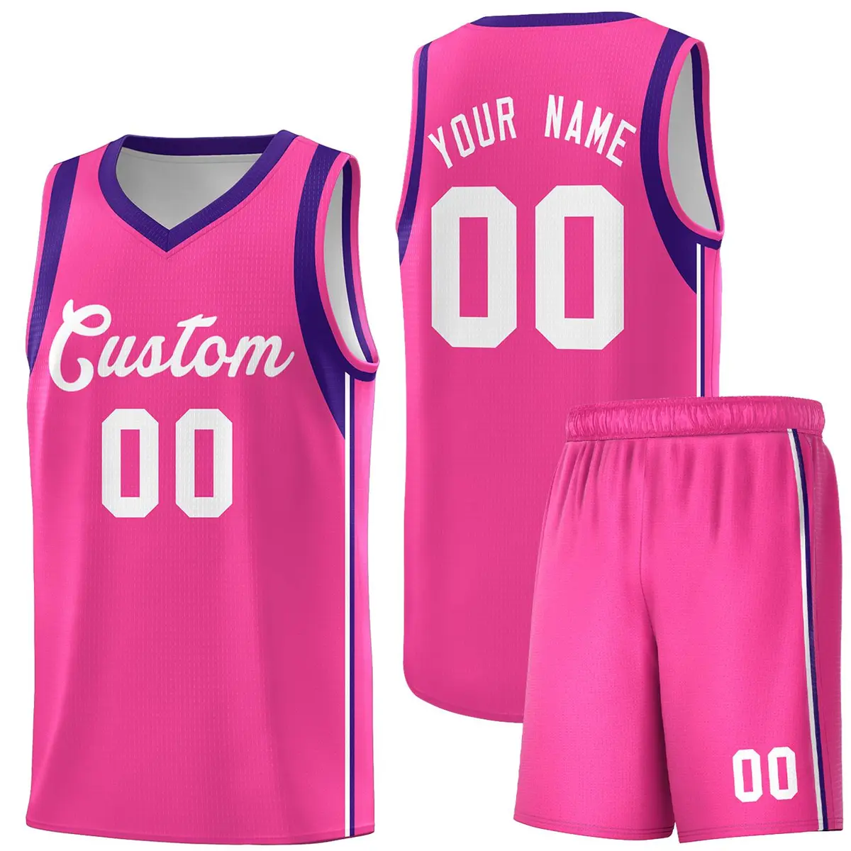 Pink White Sleeve Color Blocking Classic Basketball Jersey