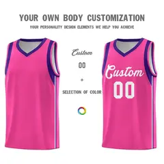 Pink White Sleeve Color Blocking Classic Basketball Jersey 3