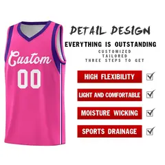 Pink White Sleeve Color Blocking Classic Basketball Jersey 5