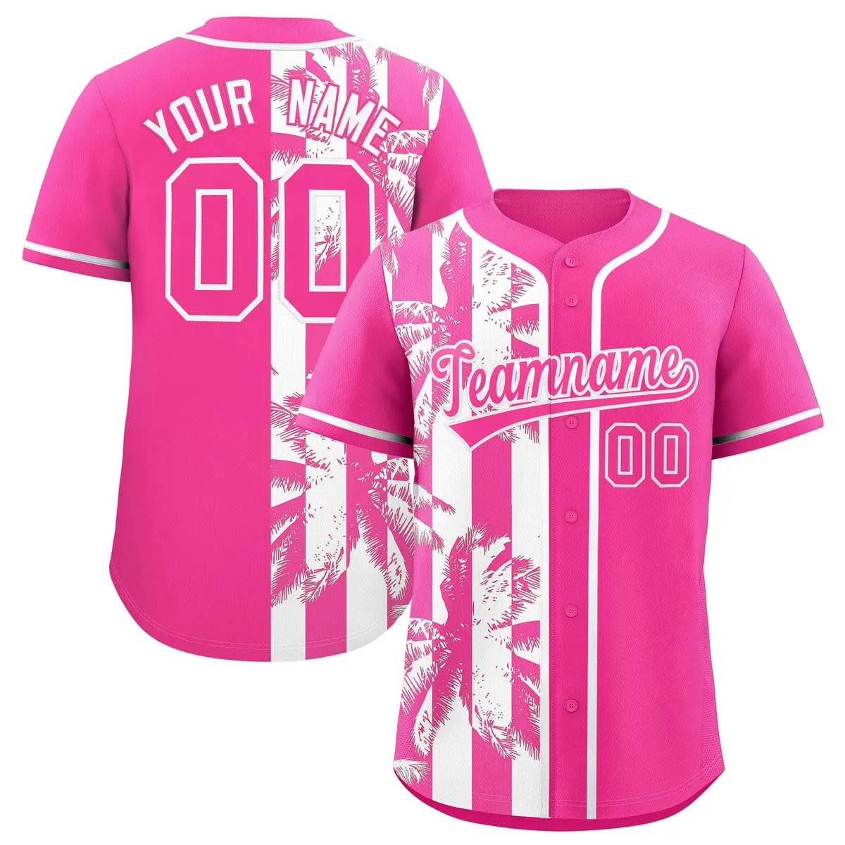 Pink White Split Coconut Tree Baseball Jersey