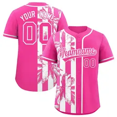 Pink White Split Coconut Tree Baseball Jersey 1