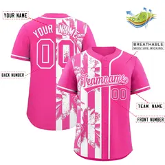Pink White Split Coconut Tree Baseball Jersey 2