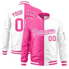 Pink White Split Two Tone Varsity Letterman Bomber Jacket