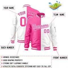 Pink White Split Two Tone Varsity Letterman Bomber Jacket 2