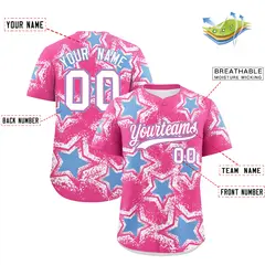 Pink White Star Graffiti Baseball Jersey 2