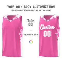 Pink White Star Graffiti Basketball Jersey 3