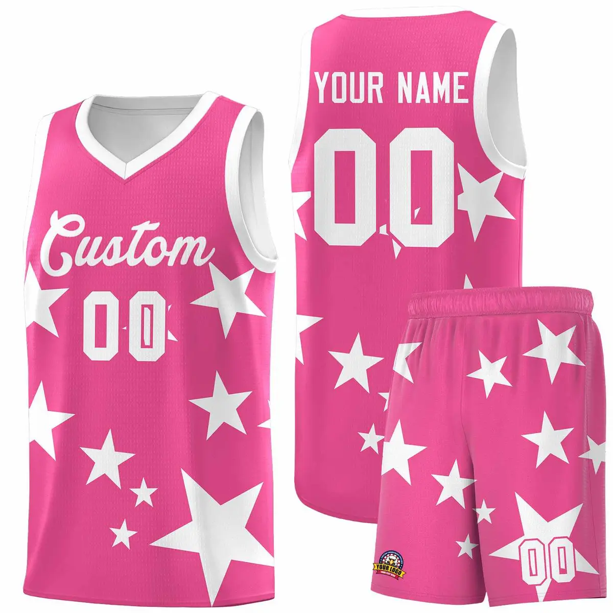 Pink White Star Graffiti Pattern Basketball Jersey Set