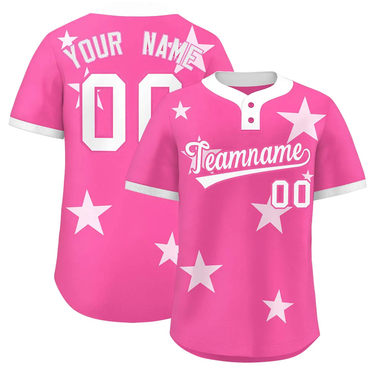 Pink White Star Graffiti Two-Button Baseball Jersey