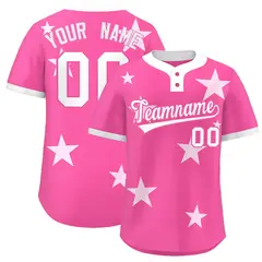 Pink White Star Graffiti Two-Button Baseball Jersey 1