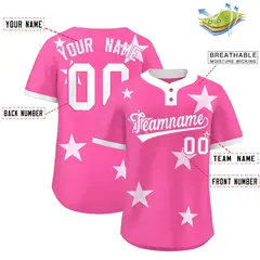 Pink White Star Graffiti Two-Button Baseball Jersey 2