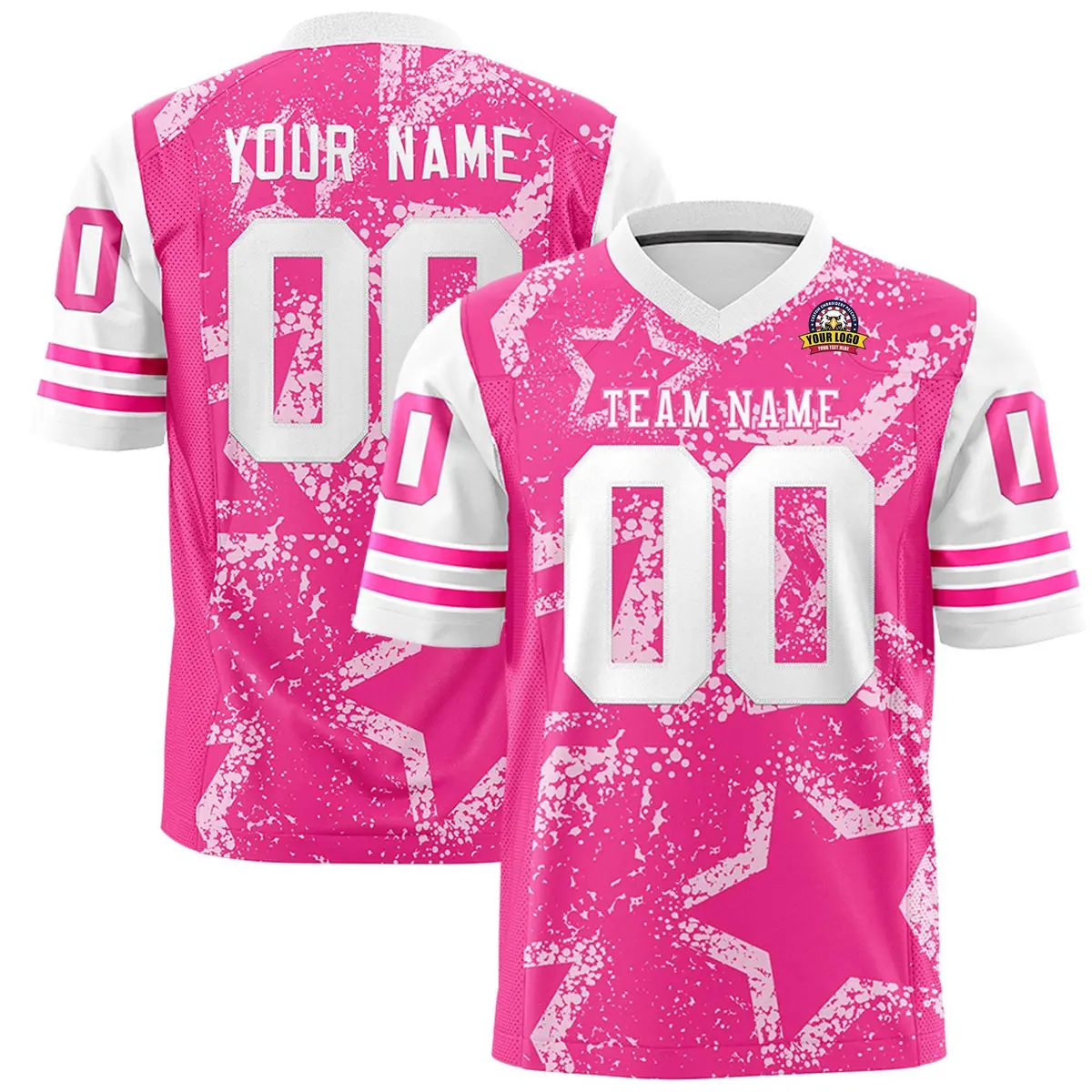 Pink White Star Pattern Authentic Football Jersey