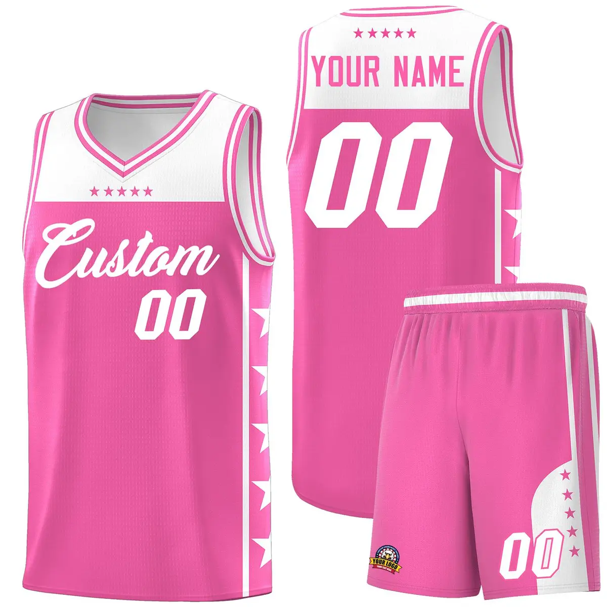 Pink White Star Pattern Team Basketball Jersey