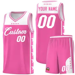 Pink White Star Pattern Team Basketball Jersey 1