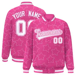 Pink White Star Pattern Varsity Letterman Baseball Jacket 1