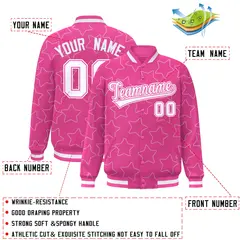 Pink White Star Pattern Varsity Letterman Baseball Jacket 2