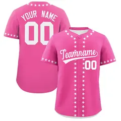 Pink White Star Ribbing Authentic Baseball Jersey