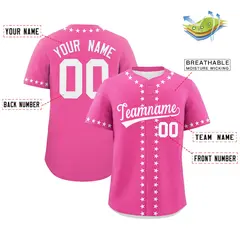Pink White Star Ribbing Authentic Baseball Jersey 2