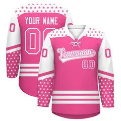 Pink White Star Series Lace-Up Neck Hockey Jersey 1