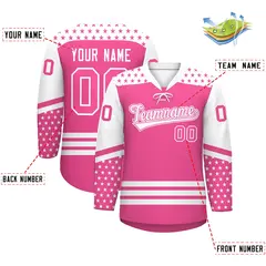 Pink White Star Series Lace-Up Neck Hockey Jersey 2