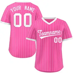 Pink White Stripe Authentic Pullover Baseball Jersey 1