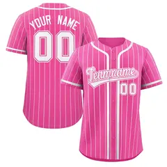 Pink White Stripe Full Button Fashion Baseball Jersey