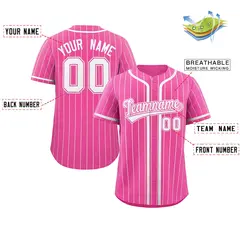 Pink White Stripe Full Button Fashion Baseball Jersey 2
