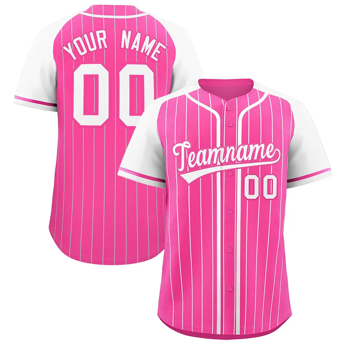 Pink White Stripe Raglan Sleeves Authentic Baseball Jersey